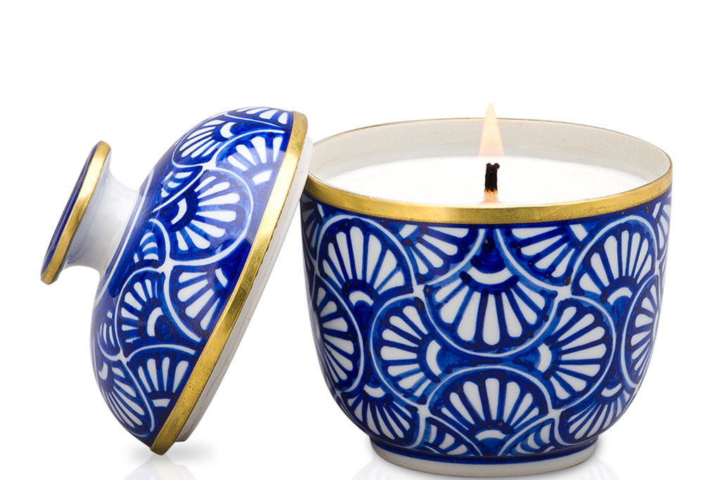 Ceramic Candle M - Blue Shell